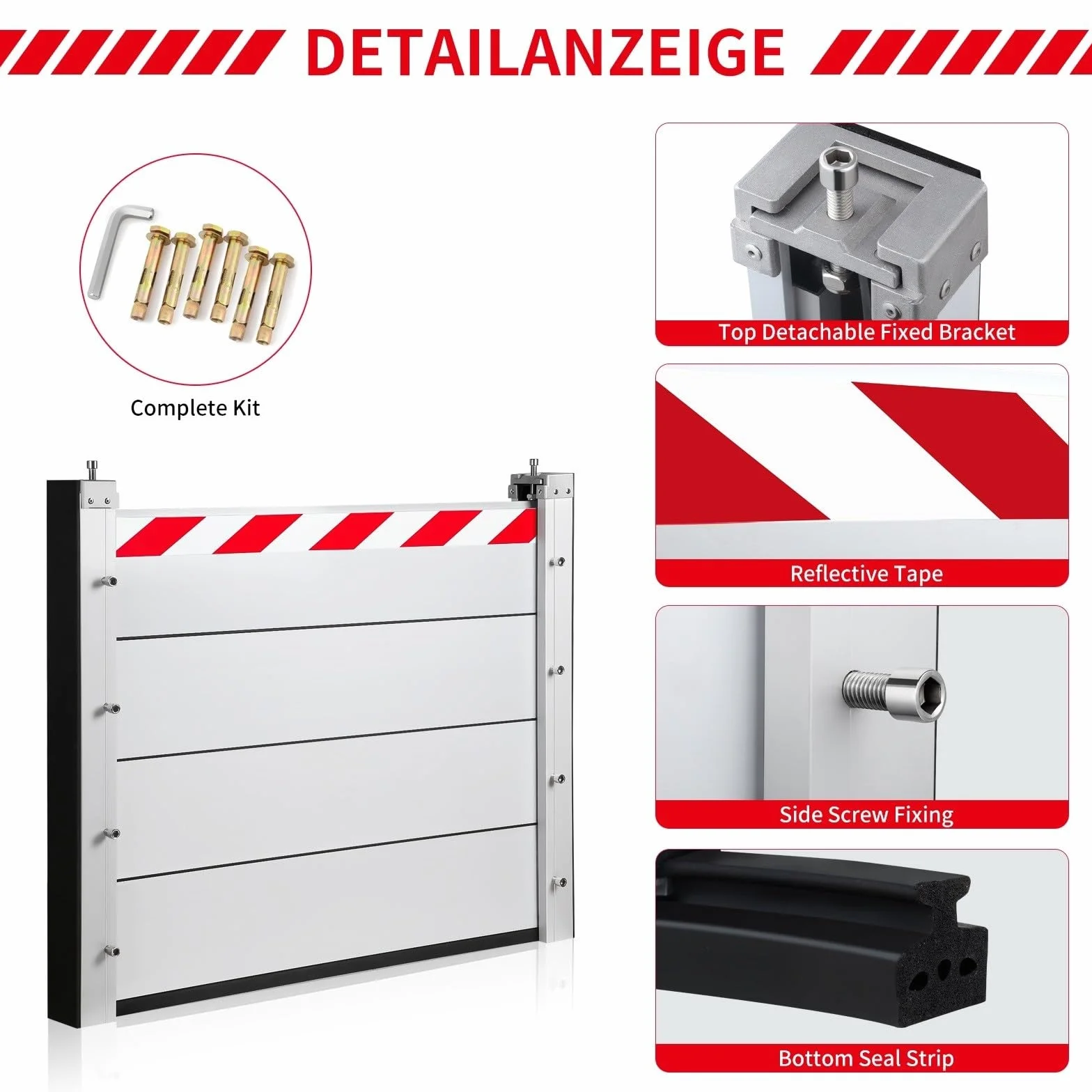 Barrera Anti Inundaciones Casera L 180CM H 20CM Barrera De AleacióN De Aluminio De Defensa Contra Inundaciones En Puertas,Deflector ProteccióN Contra Inundaciones