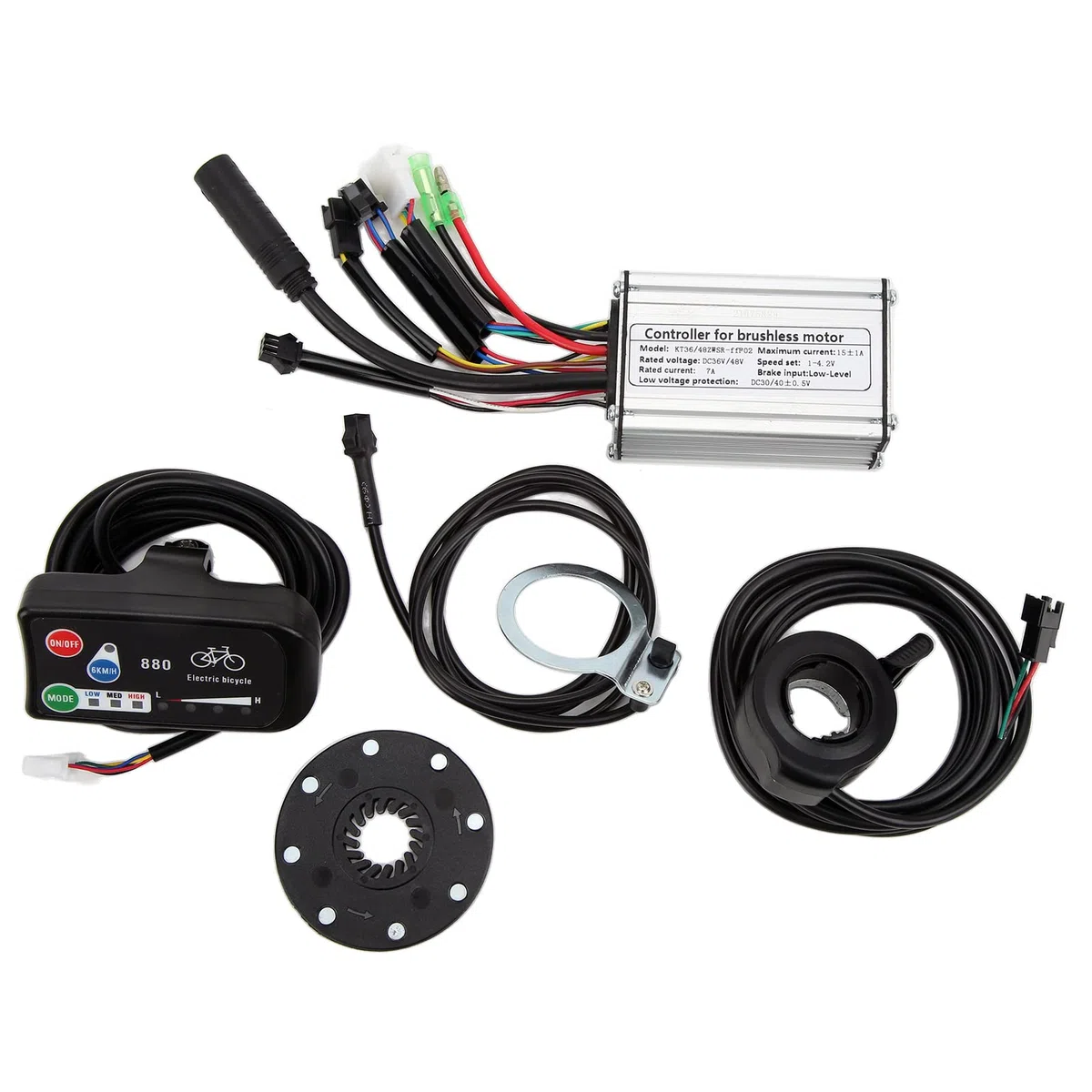 BuyWeek Kit de Controlador de Motor para Bicicleta Eléctrica para KT Controller 36V 48V 250W 15A Controlador de Onda Cuadrada con LED880 Medidor de Pantalla 130X Acelerador