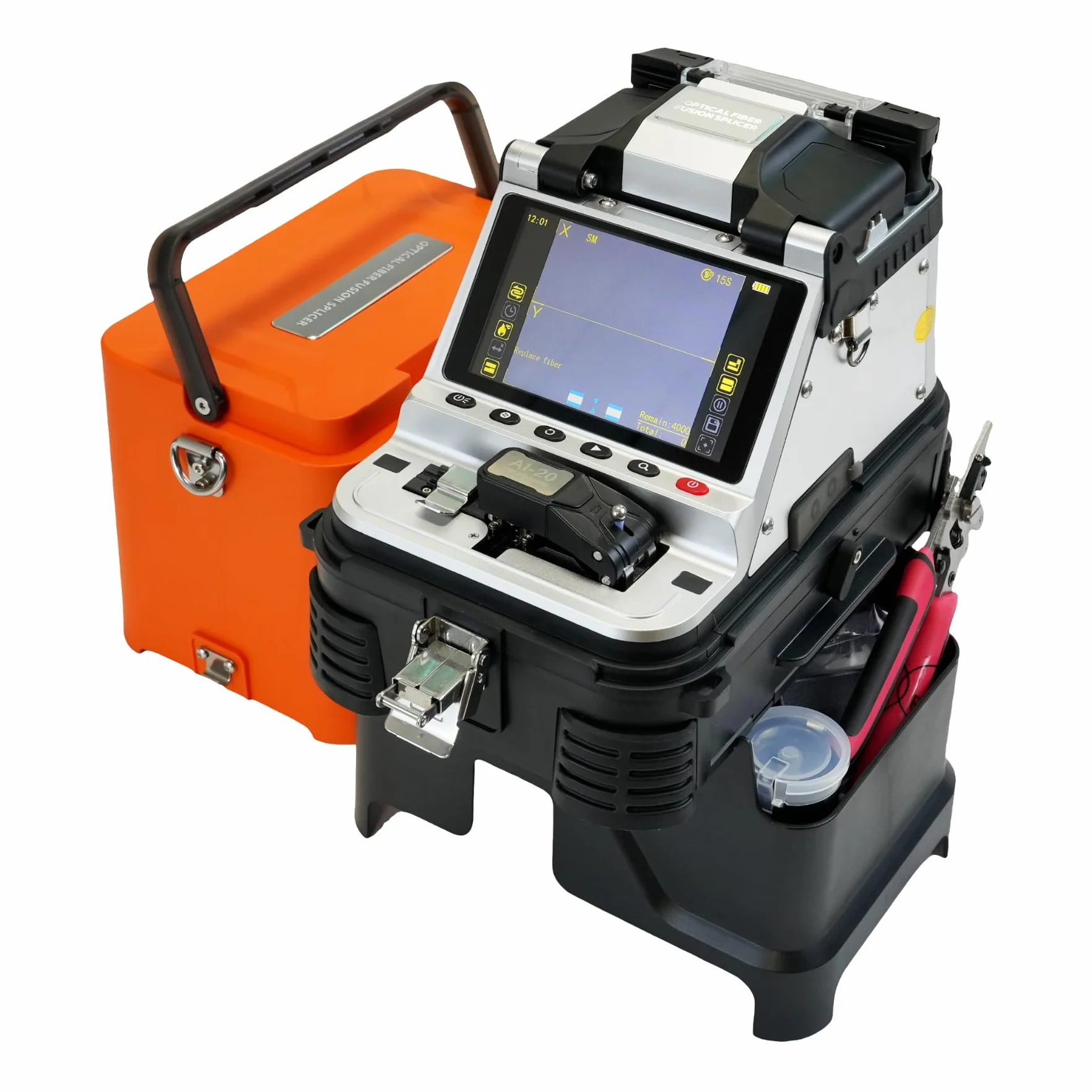 Fusionadora de fibra óptica AI-20 con cortadora eléctrica, kit de empalmador con OPM VFL y batería de 7800 mAh