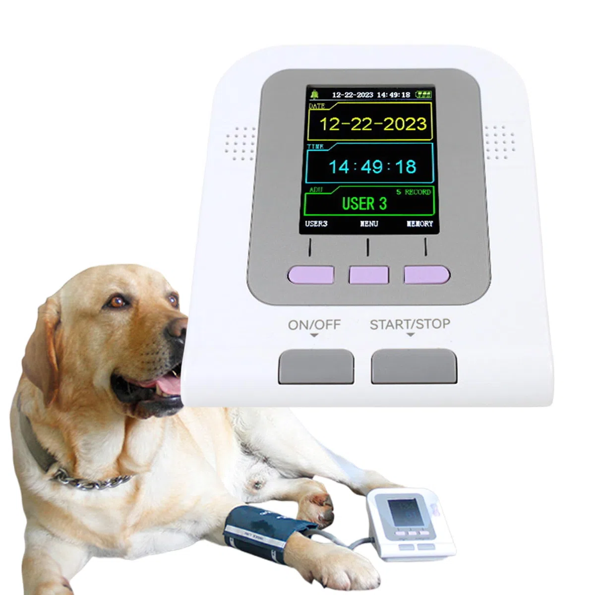Monitor de presión arterial veterinaria digital, equipo veterinario, 3 modos 3 manguitos de perros/gatos/mascotas cuidado de animales, para uso en el hogar y medidor de monitoreo de frecuencia de