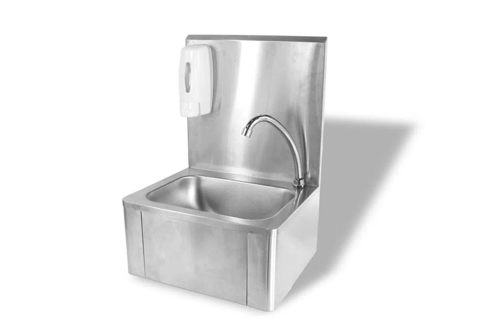 HENDI Lavamanos de Cocina con Grifo de Rodilla, Fregadero Higiénico Acero Inoxidable 400x330x560mm