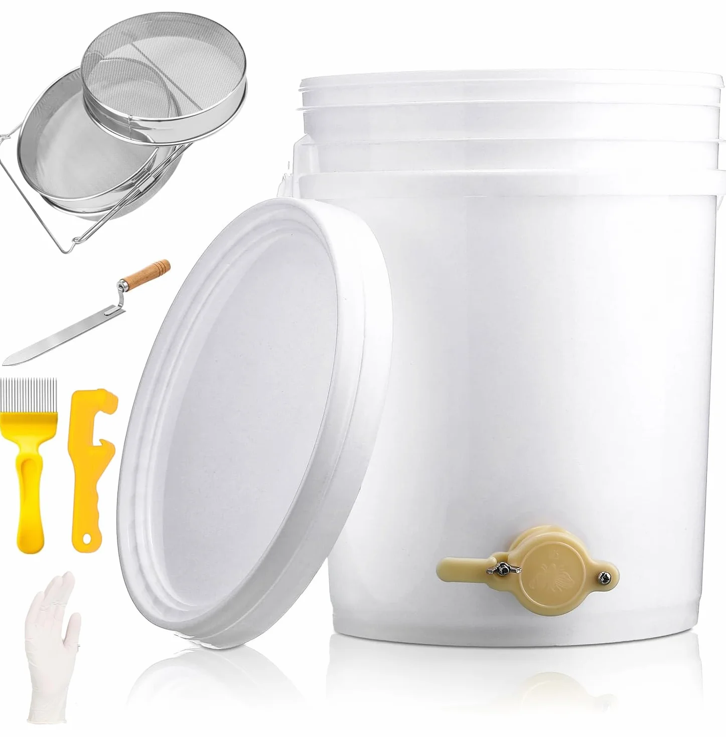Equipo de extracción de miel, Kit Cubo Miel 20L con Tamices dobles, Colador de Miel, para apicultura
