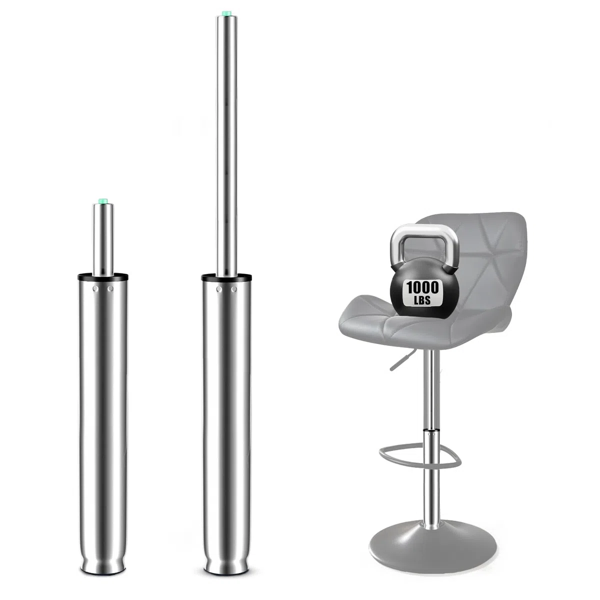 Muelle de gas extralargo, longitud total: 355 mm – 555 mm, muelle de gas alto para taburetes de bar, silla giratoria, altura regulable, hasta 450 kg, diámetro 50 mm (no apto para 1KEA y Topstar), TÜV