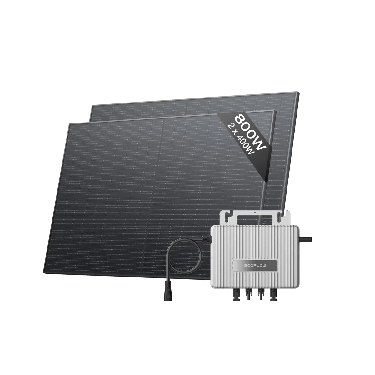 Kit solar ECOFLOW STREAM, inversor de 800W, 2 panele solare FV 400 W, inversor de inyección a red inteligente con WiFi y control mediante aplicación para balcones, jardines, techos, paredes verticales