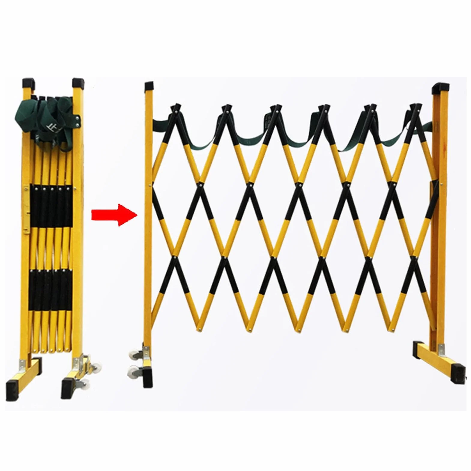 Barrera de seguridad extensible para puerta retráctil, ideal para zonas de trabajo, garajes, muelles de carga. Valla metálica fácil de mover para mayor seguridad.
