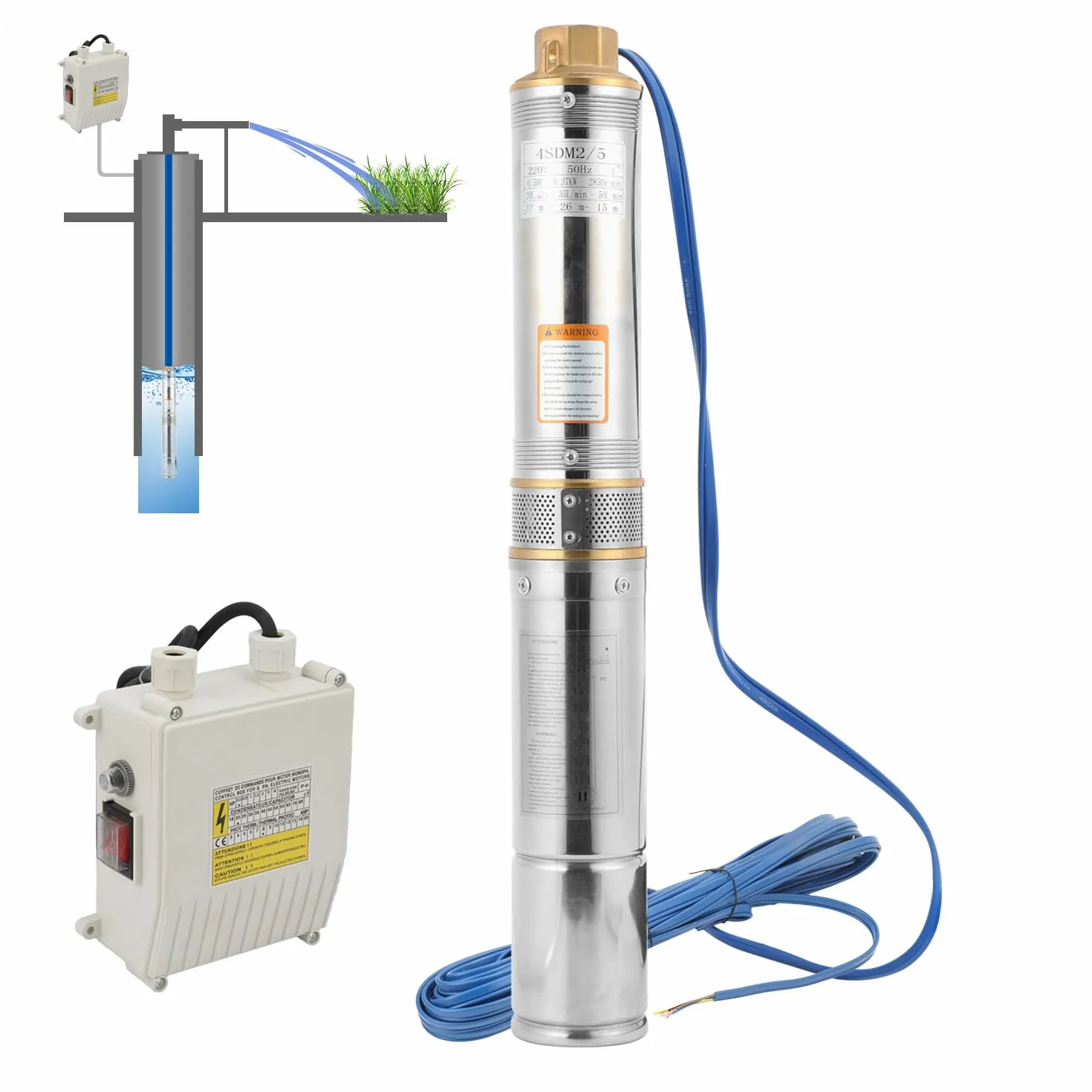 Bomba de pozo profundo 1100 W, 4000 l/h, bomba de pozo 939 mm, bomba de agua de acero inoxidable presión 8,1 bar, altura máxima de extracción 81 m, máx. 35 °C