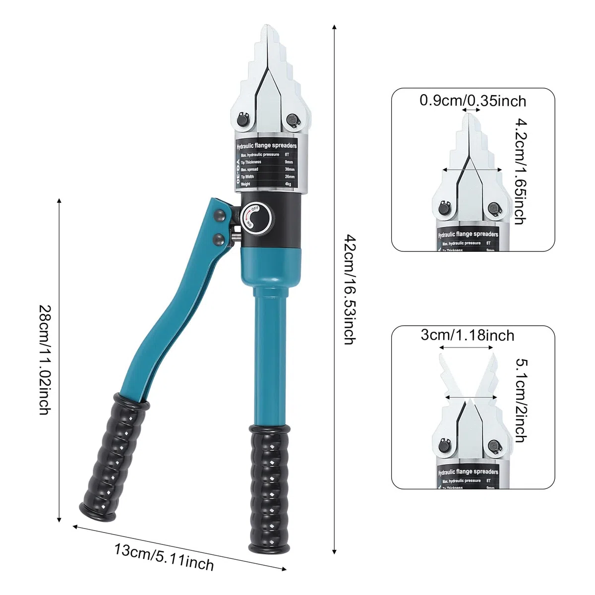 8T Separador hidráulico de brida hasta expansión 30MM, esparcidor de brida hidráulica con cilindro engrosado para mantenimiento de tubería de reemplazo de válvula de construcción (azul)