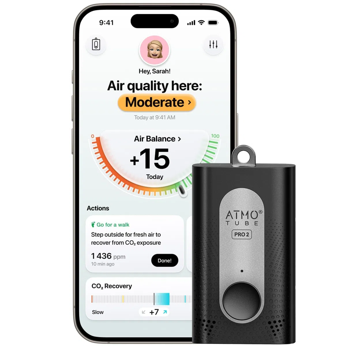 Atmotube PRO 2 - Monitor de calidad del aire portátil profesional para exteriores e interiores (PM, CO2, VOC, NOx, temperatura, humedad y presión atmosférica)