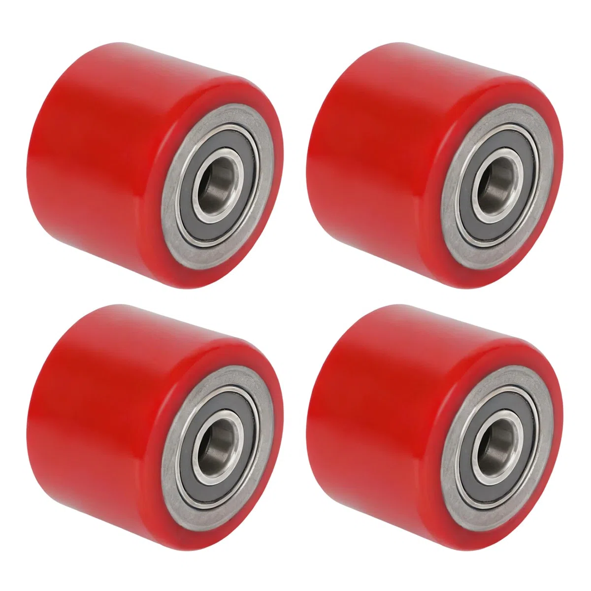 4 piezas de ruedas de transpaleta de poliuretano 80 x 60 mm, eje de 20 mm con rodamientos de bolas, rueda de transpaleta rodante, rueda de repuesto. Carga máxima 600 kg, ruedas para transpaletas