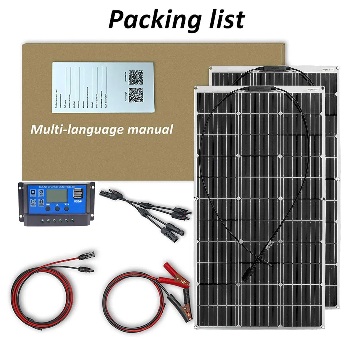 Kit Panel Solar Flexible 200W 12V 2x100W 18V 20A Controlador Cargador Baterías 12V/24V