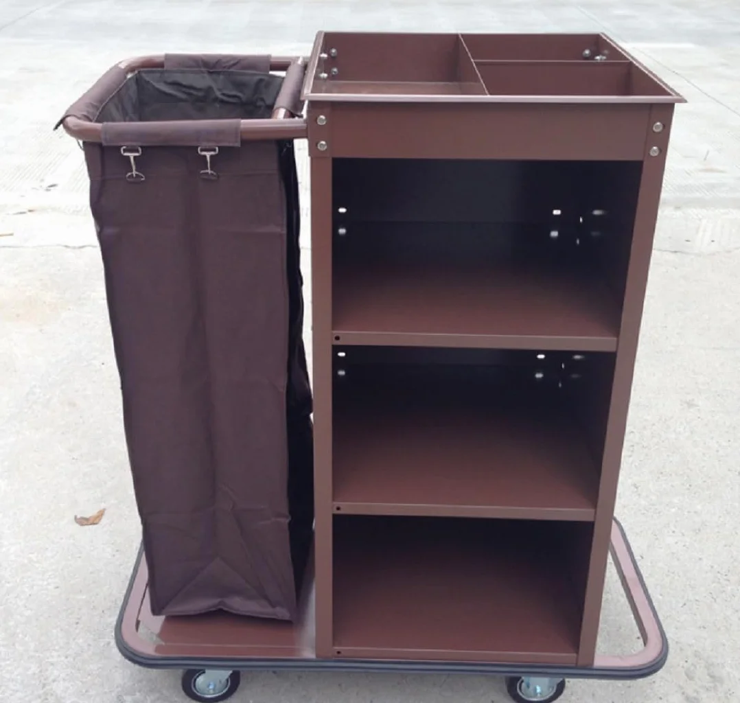 Carrito de hotel con cerradura, carrito de limpieza industrial para limpieza doméstica y servicio de habitaciones, solución multifuncional para operaciones de limpieza eficientes