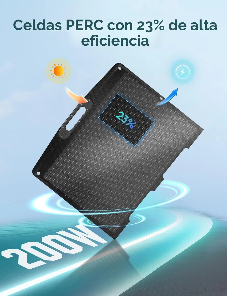 ECO-WORTHY Panel Solar Portatil 200W, ETFE, Monocristalino, Eficiencia 23%, XT60, Soporte
