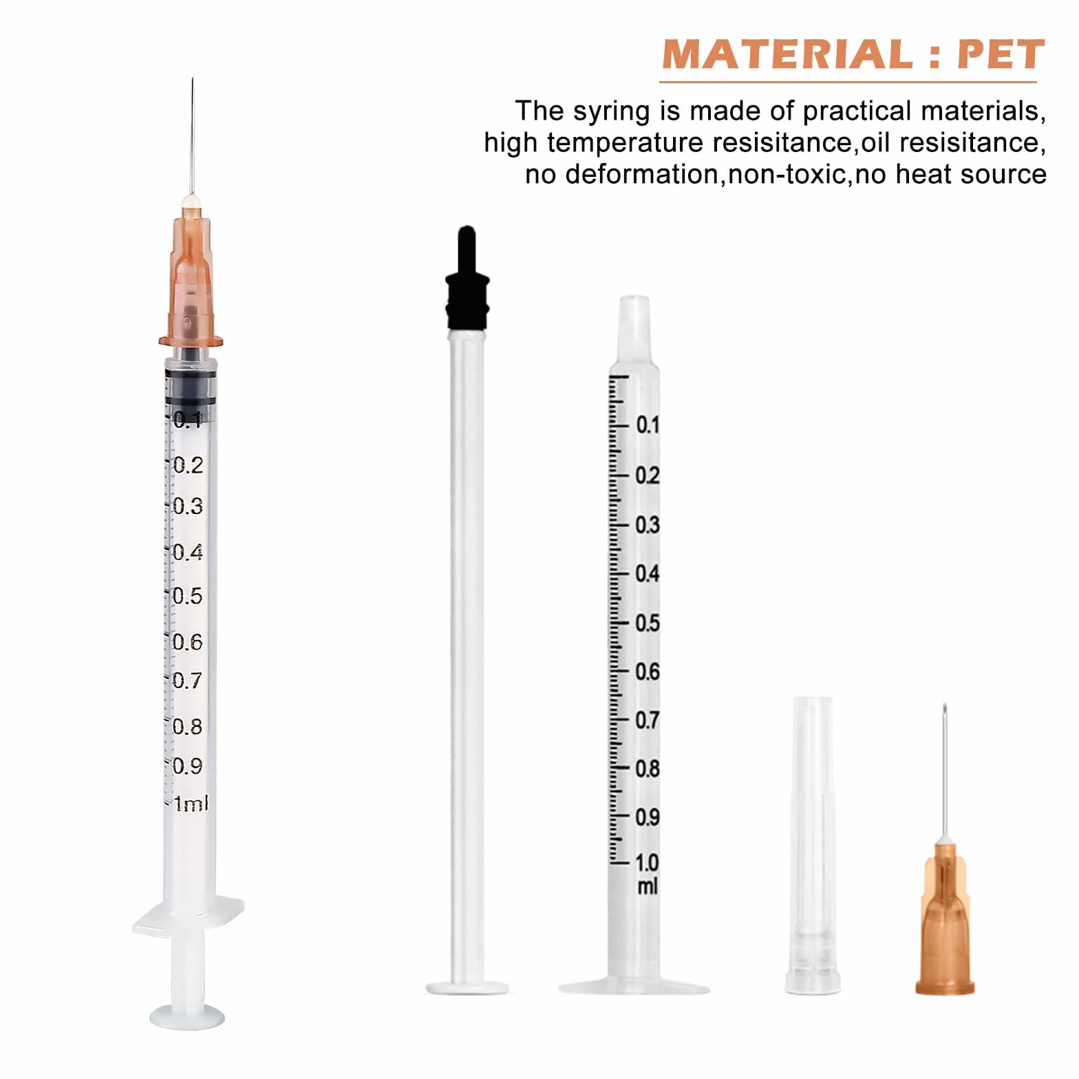 100 piezas jeringas de 1 ml, jeringas plásticas, jeringas de dosificación pequeñas, jeringas líquidas para experimento científico, distribución, medición de líquidos, embalaje con sellado