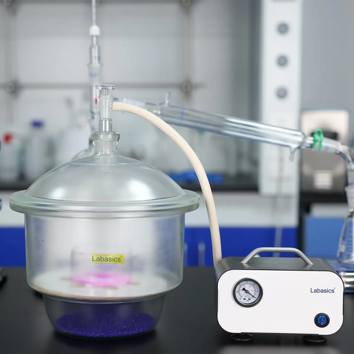 Labasics Desecador de Vacío de Vidrio, Desecador de Vacío de Vidrio con Válvula de Vacío de Vidrio y Placa de Porcelana para Investigación de Laboratorio, 300 mm