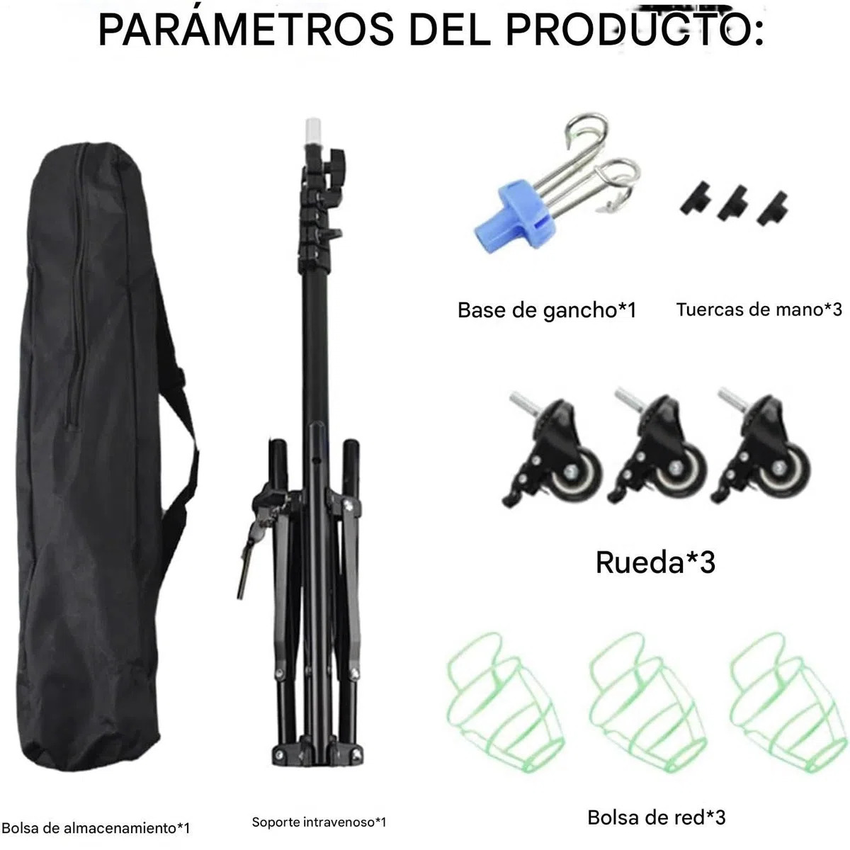 Soporte para Suero con Ruedas | Soporte Intravenoso para Hospital con Gancho para Botella | Equipo Plegable con Ruedas para Clínicas Asistencia Domiciliaria Uso Diario Interior Y Exterior
