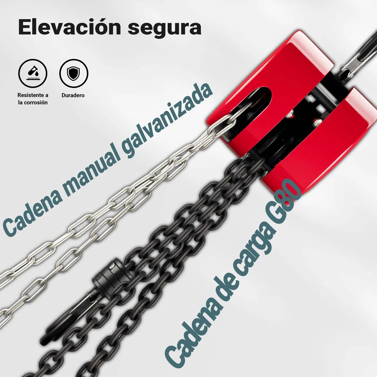 Polipasto manual de cadena 1000kg con cadena 3 m, elevación de cargas forestales, en talleres, etc.