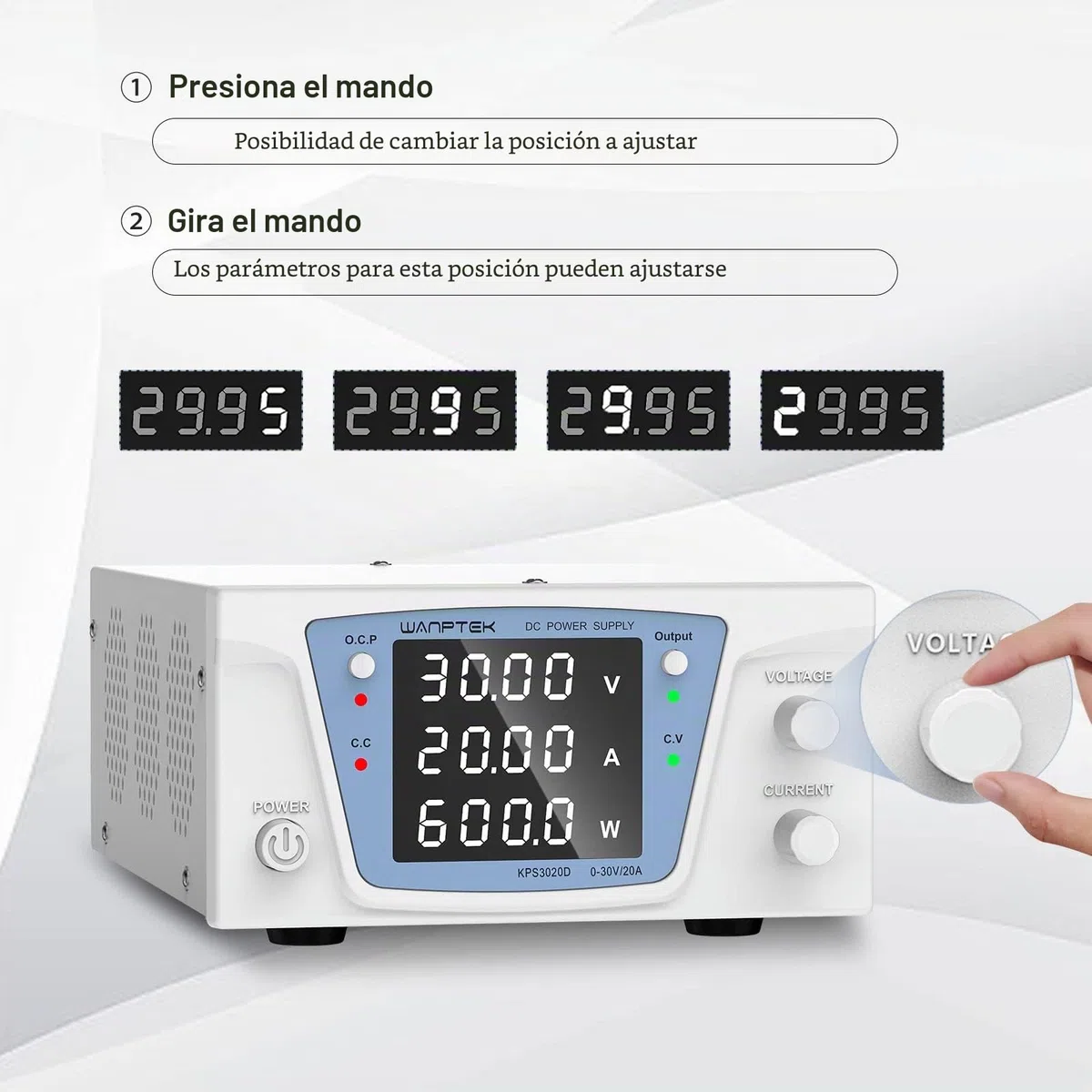 Fuente de alimentación Regulable CC 0-30V/0-20A,Fuente de alimentación Laboratorio con botón Output, Pantalla Digital LED de 4 dígitos con Alta precisión,Ajuste de codificador