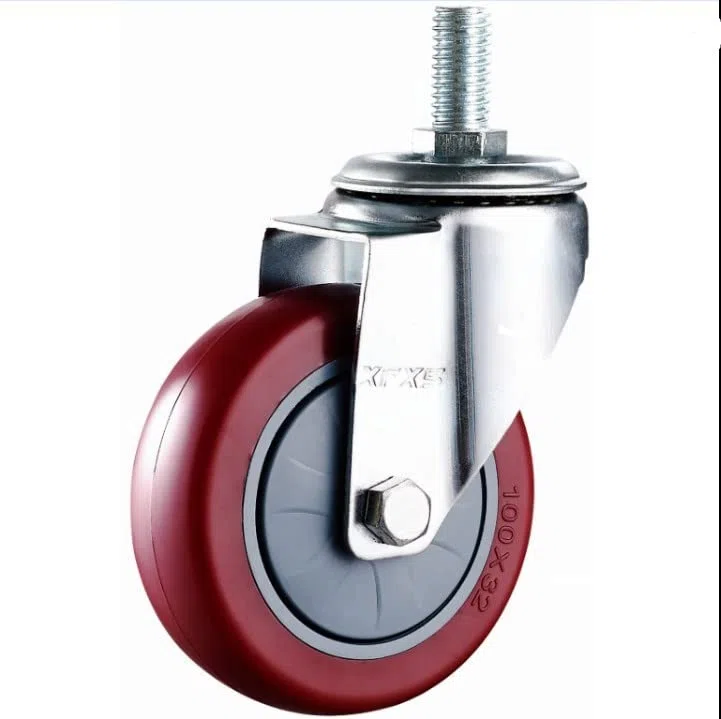 MroMax - 4 ruedas de 100 mm de diámetro 130 kg de poliuretano con ruedas de poliuretano M10, rosca M10, bloqueo de freno de hierro industrial, para carrito
