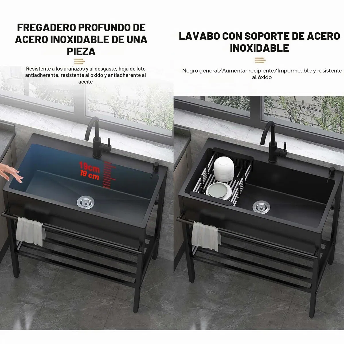 Fregadero de pie doble con estantes 68 cm x 45 cm x 85 cm para catering cocina restaurante