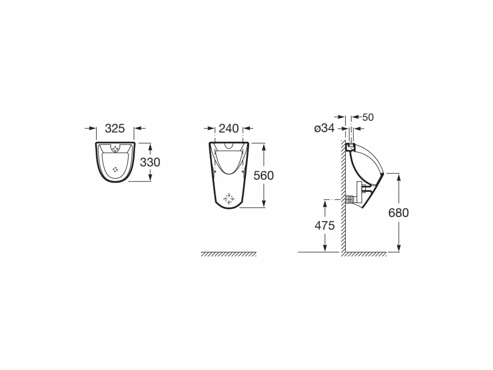 Roca,Chic,Urinario de porcelana con entrada de agua superior,Blanco,325mm x 330mm x 560mm,A35945L000