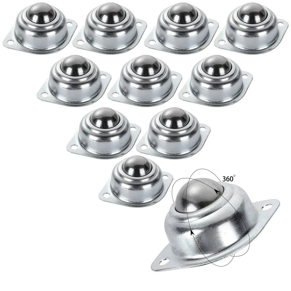 16 rodamientos de transferencia de bolas de rodillos de 1 pulgada, ruedas universales de rotación de 360º, unidad de transferencia de bolas redondas de acero al carbono de 400 libras para