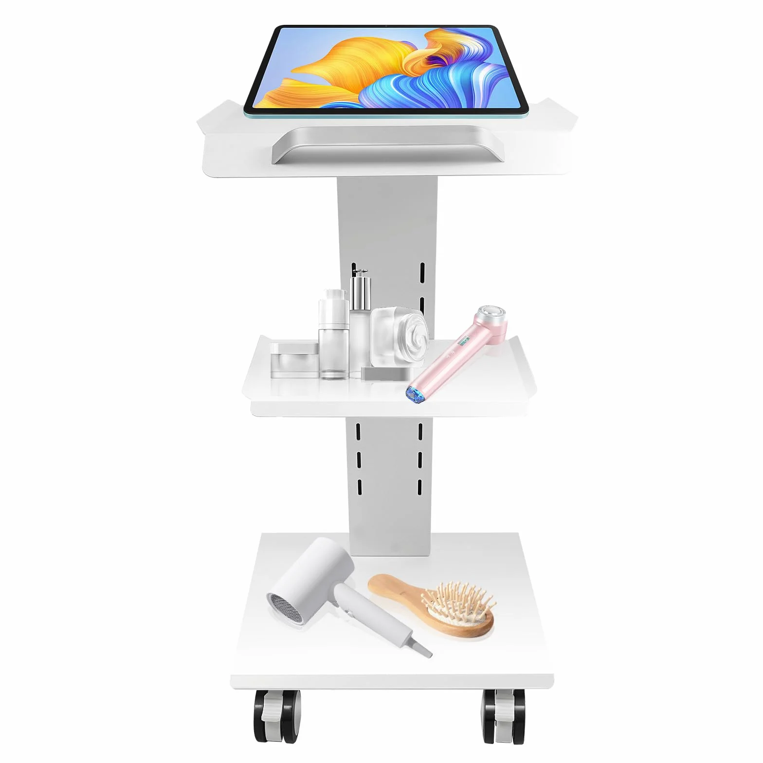 Cochecito de laboratorio médico con enchufe integrado y ruedas giratorias, carrito multifuncional de tres pisos, carro de instrumentos, capacidad de carga 220 libras, para laboratorio