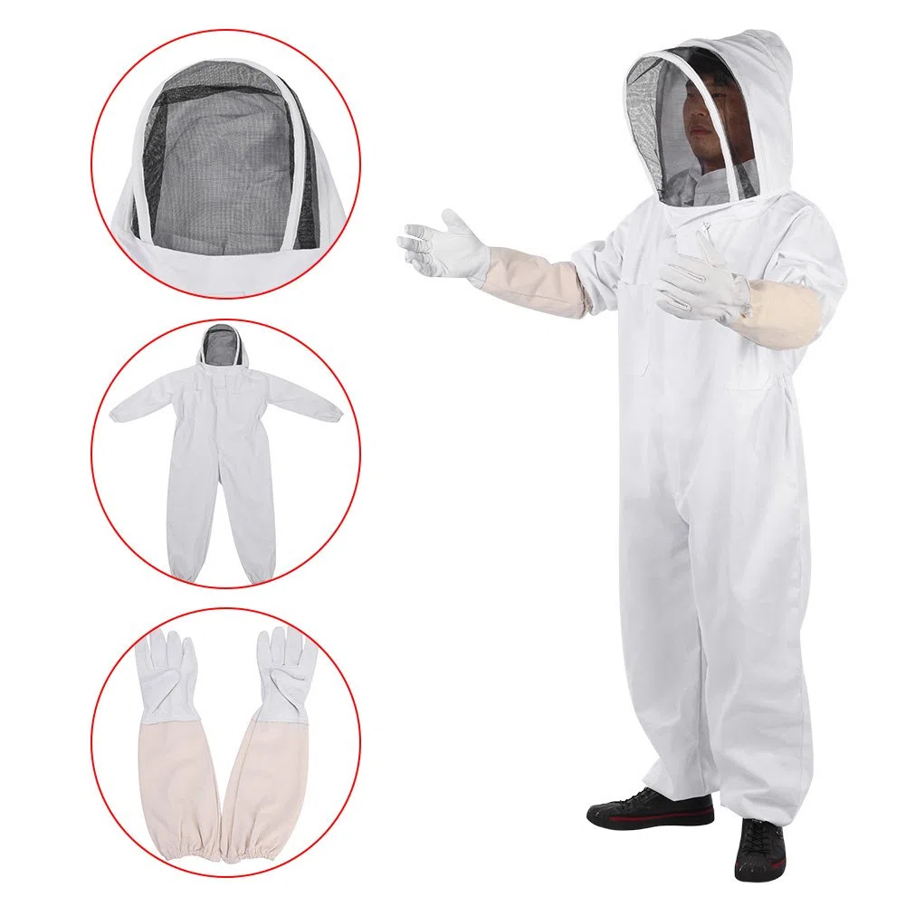 Traje de Apicultura Ventilado con Velo Protector Traje de Apicultura anti avispa en algodón transpirable con Quantes Largos Traje de Apicultor Antimosquitos con Máscara de Velo diseño unisex(XL)