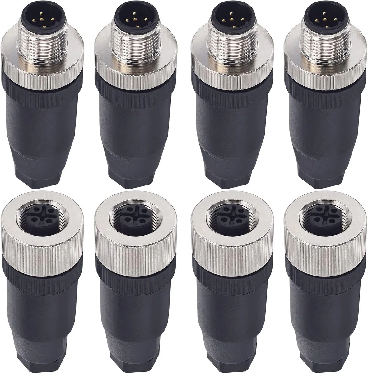 M12 Conector de 5 Pines Macho + Hembra para Panel de aviación, Conector Circular Industrial de 12 mm, Impermeable IP67 al Aire Libre, 4 Unidades