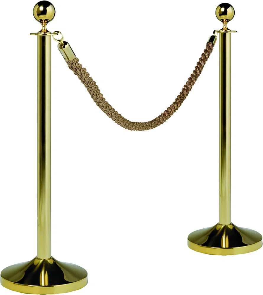 SECURIT - Cordón Cuerda de Terciopelo para Sistema de Barrera Clásico - con Extremos Metálicos - Bar, Restaurante, Discoteca, Tienda - L. 152 cm - Acabado Dorado - Bronce
