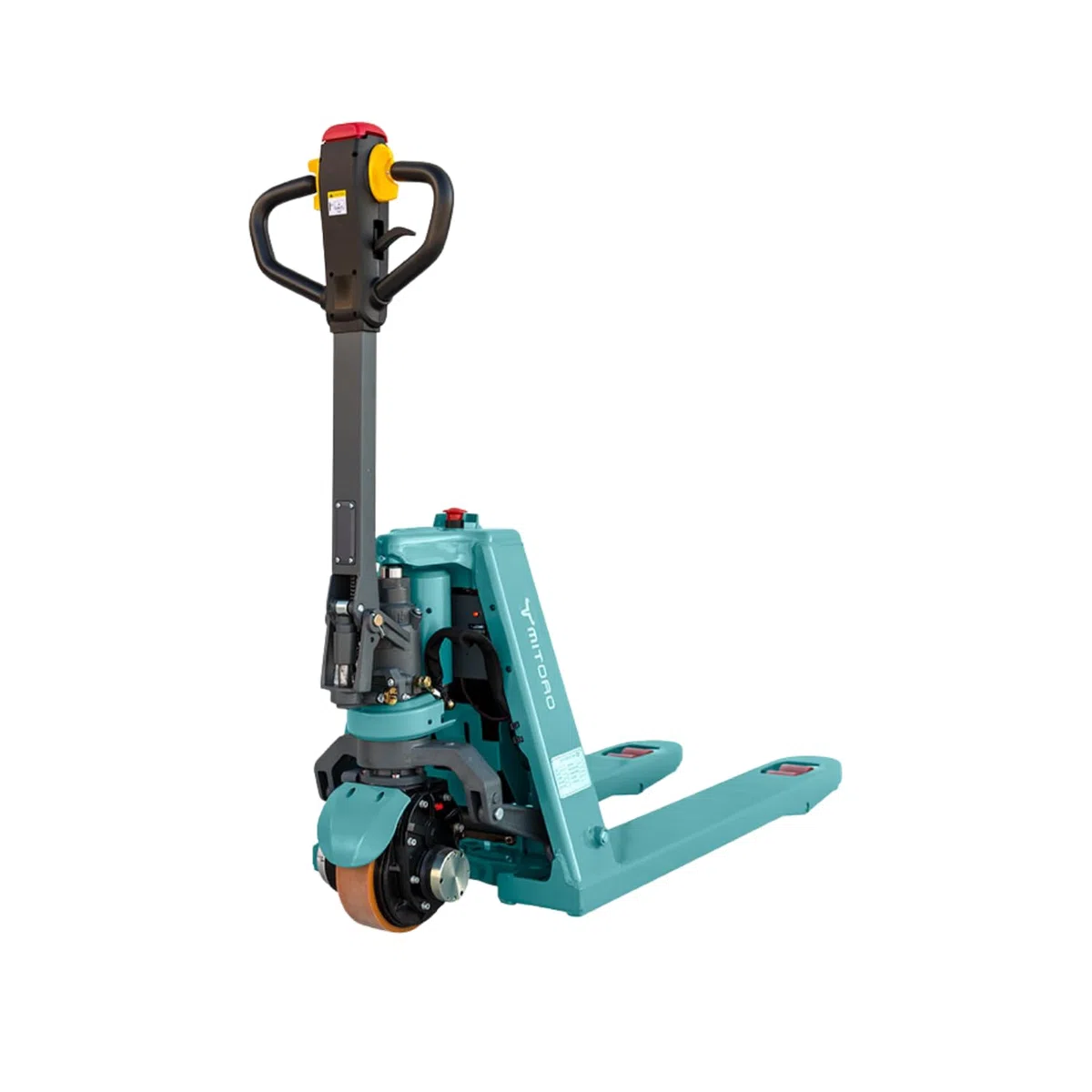 Transpaleta Eléctrica MITORO - 1500kg - Batería de Litio - Horquillas 550x1580mm - Elevación 110mm - Ruedas Poliuretano PU - Frenado automático - Almacén Logística