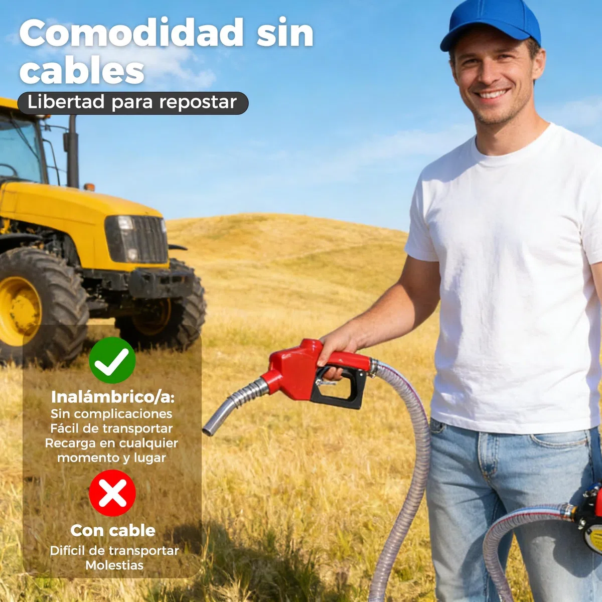 Bostar Bomba de Trasvase Gasoil 21V Agrícola (Compatible Makita), 45L/min Kit con Pistola Automática y 5 Paletas de Repuesto, Auto-Aspirante 5m / Elevación 10m, para Tractor y Calefacción