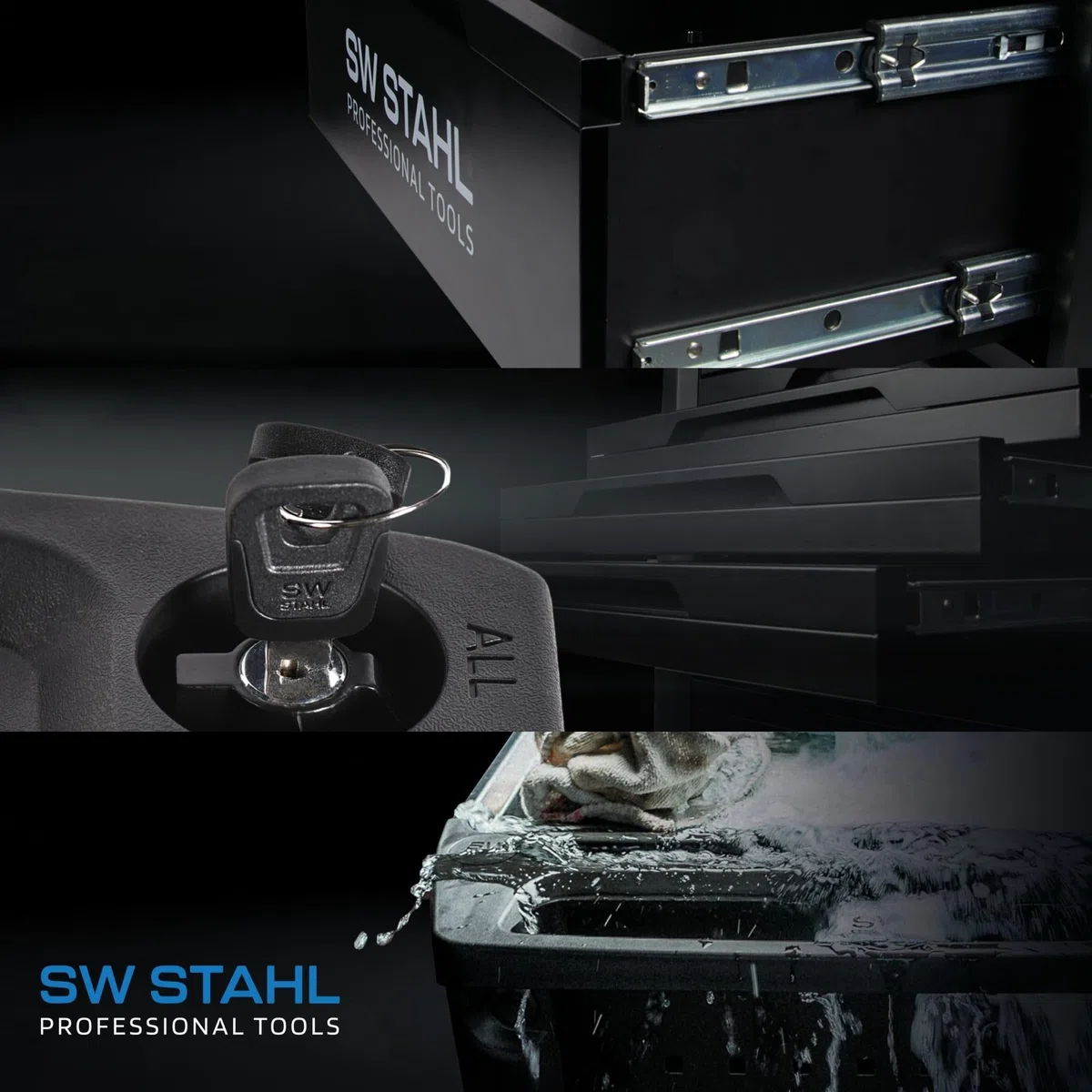 SW-Stahl Z3705 Carro de Taller con 347 Herramientas y 7 Cajones | Incluye 5 módulos equipados con 347 piezas, protección de cantos, cierre rápido y organizadores para taller mecánico.