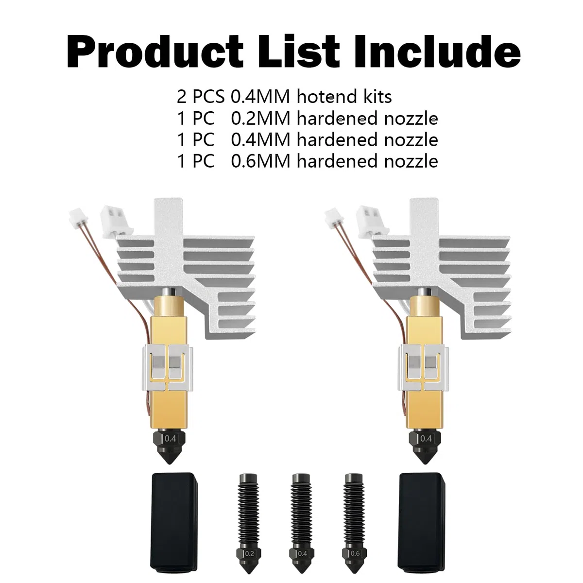 HzdaDeve 2PK 0,4 mm de acero endurecido cerámica Hotend para Centauri Carbon 2/CC2 Cabezal de impresión Extruder Kit Hot End Cartucho calefactor Cubierta de silicona Bloque calefactor con boquillas