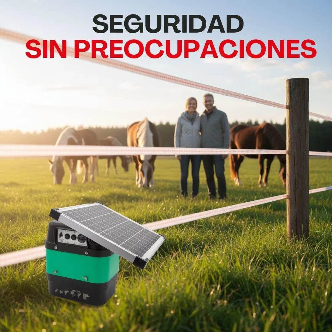 Pastor eléctrico solar Llampec Mod.30S con panel 12V 10W incluido – 3,5 J, 10.000 V y 35 km de alcance – Ideal para mascotas, ganado equino, vacuno, porcino y animales salvajes – Fabricado en España