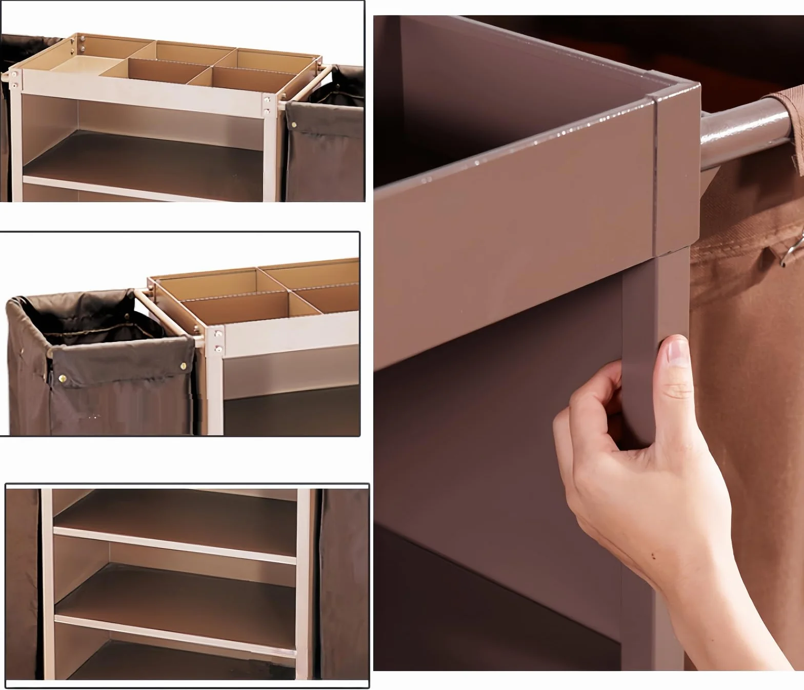 Carrito de hotel con cerradura, carrito de limpieza industrial multifuncional para limpieza doméstica y servicio de habitaciones, soluciones eficientes para una limpieza eficaz