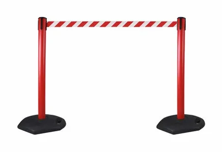 FlexBarrier Juego de 2 soportes de seguridad 3 m correa roja rojo y blanco
