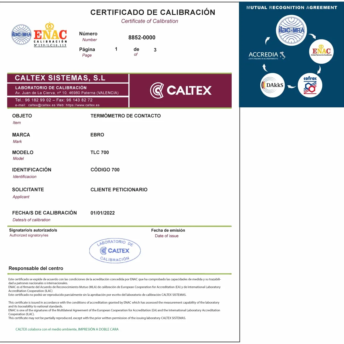 Termómetro EBRO TLC 700 - Termómetro Calibrado ENAC - Incluye Certificado de Calibración Acreditado