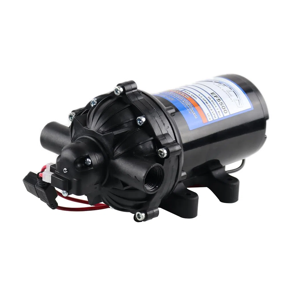 Everflo EF5500-BOX 5.5GPM 12V Bomba de diafragma-1/2 conexión FNPT, 5.5 GPM, negro