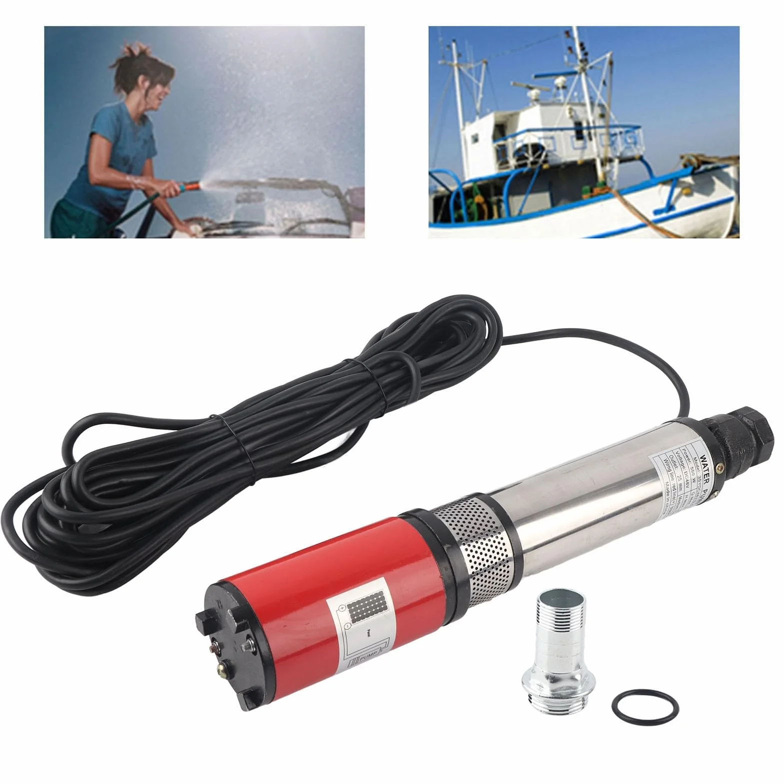Bomba de Pozo Sumergible Solar, 50m DC 48V Bomba Sumergible de Pozo Profundo de Gran Flujo de Alta Elevación, Impulsor Flotante de Motor de Latón, para Pozo, Riego Agrícola