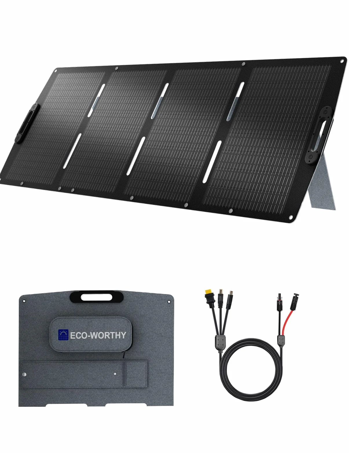 ECO-WORTHY Panel Solar Portatil 200W, ETFE, Monocristalino, Eficiencia 23%, XT60, Soporte