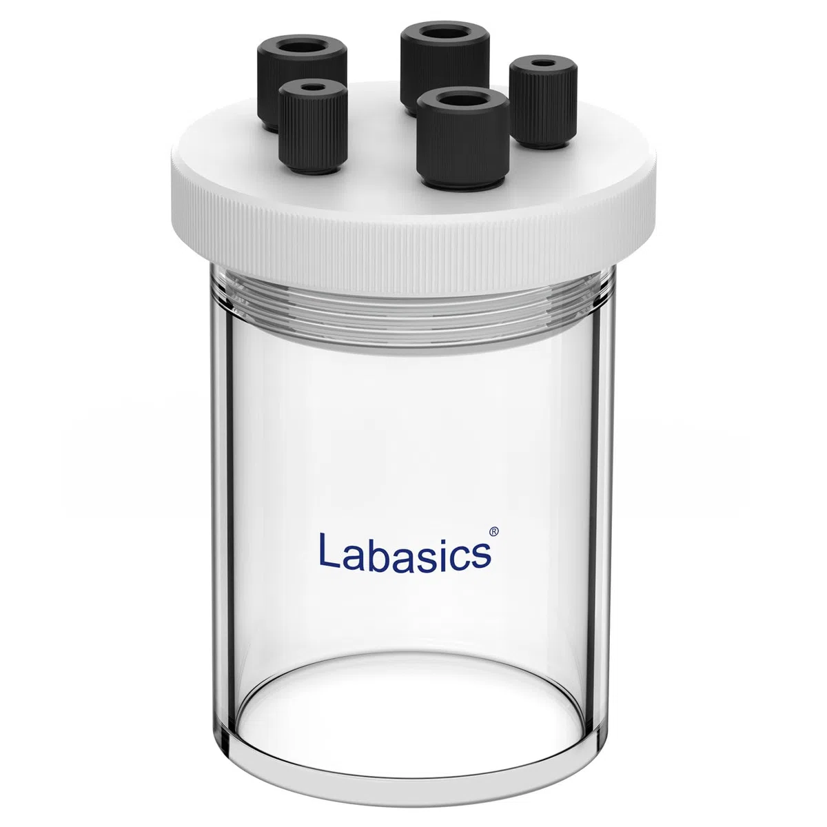 Labasics Celda Electrolítica, Celda Electroquímica Sellada de Borosilicato de Cámara Única con Kit de Reactor Electrolizador Y Tapa de PTFE de 5 Orificios, 100 ml
