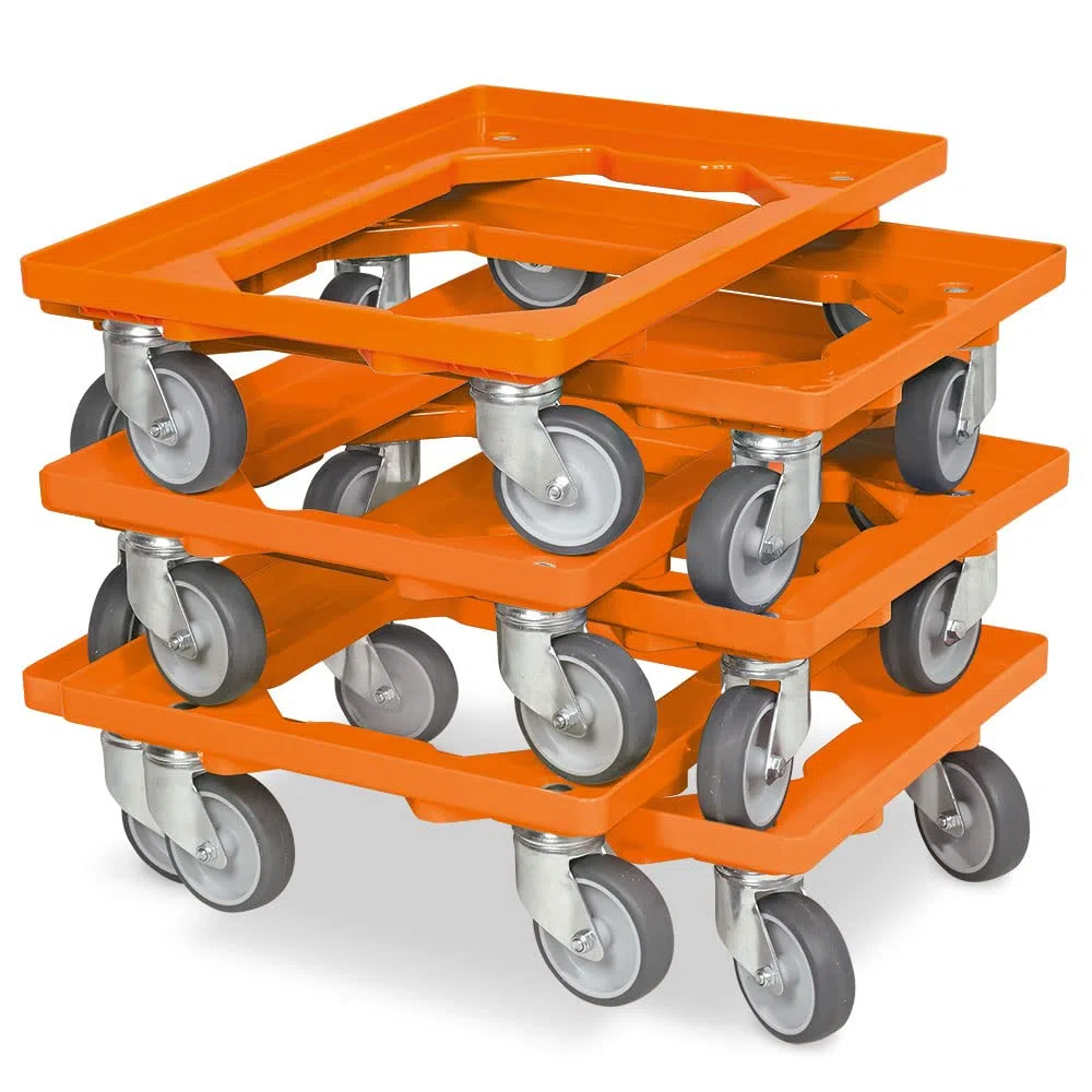 6 x logística Roller/caja Roller para depósito 600 x 400 mm, Capacidad de Carga 250 kg, Color Naranja