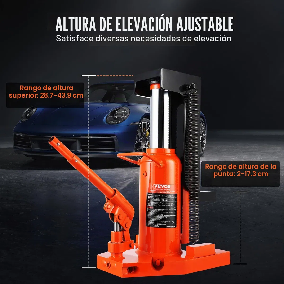 VEVOR Gato hidráulico de aire, plataforma elevadora, 5 t punta, 10 t punta, altura dedos 20-173 mm, altura superior 287-440 mm
