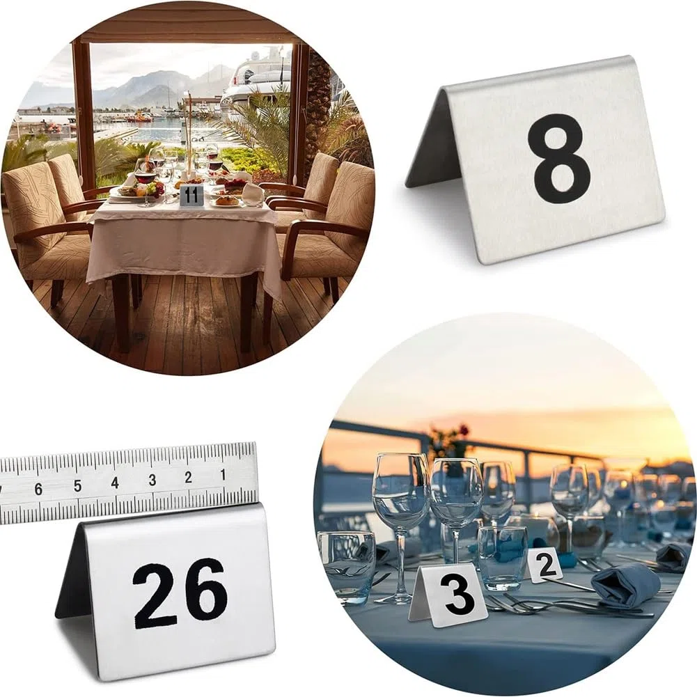 50 Uds. Marcador de Mesa para Restaurante y Bar, Letrero de Números de Mesa, Tarjetas de Números de Mesa Apilables, Número Negro de Doble Cara