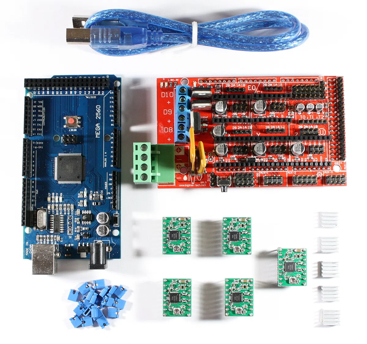 RAMPS 1.4 Set / Kit para impresora 3D RepRap Mega 2560, RAMP Shield, 5 x A4988, cable USB, compatible con Arduino