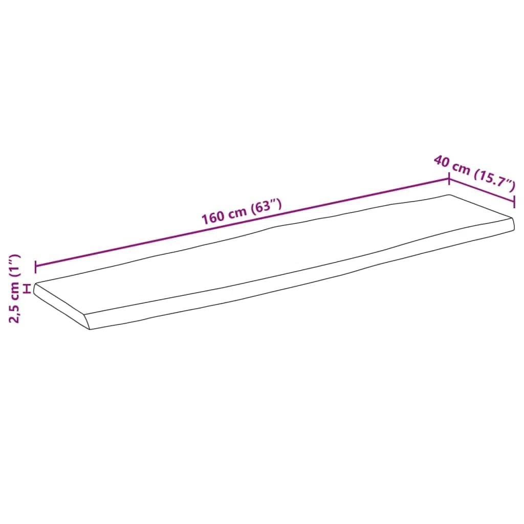 vidaXL Tablero de Mesa Borde Natural Madera Maciza Mango 160x40x2,5 cm