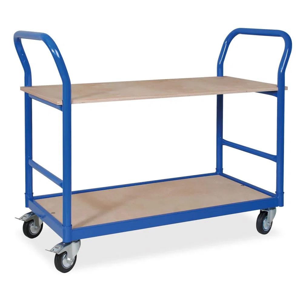 BRB Carro de mesa, 1130 x 500 x 890 mm, color azul RAL 5010 (2 ruedas giratorias y 2 ruedas fijas)
