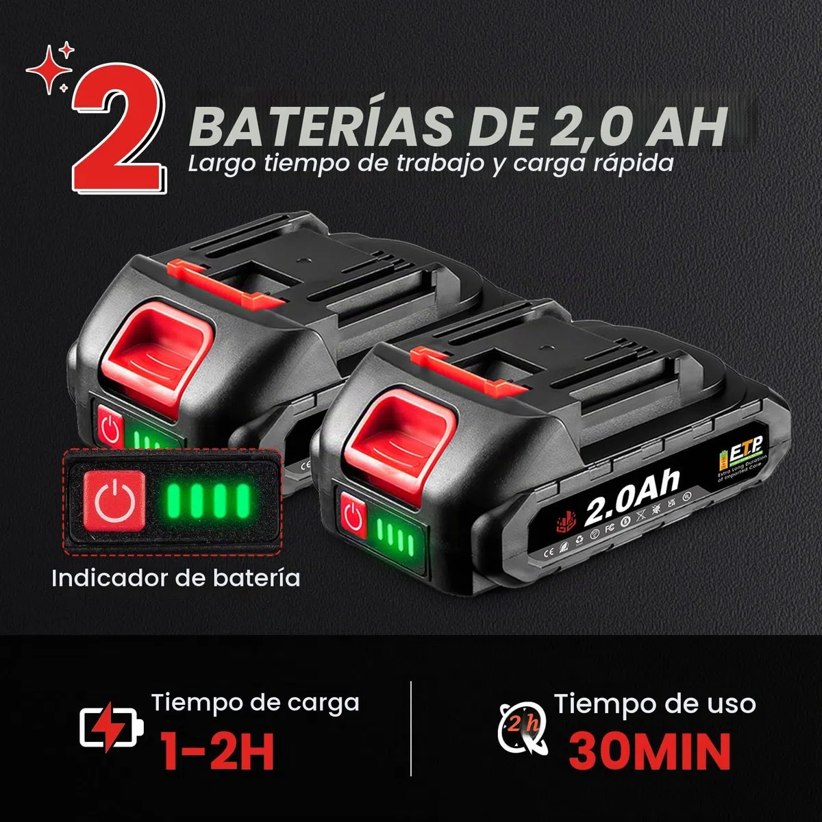 ONEVAN Bomba de Agua con batería 600L/h, Bomba eléctrica de jardín con indicador de Potencia, 2 baterías 2000mAh, 2 velocidades, Bomba de batería, Incluye Boquilla 7 en (Negro, Estándar)
