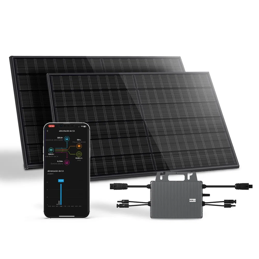 Kit Solar Balcón Svan con 2 Paneles Solares Bifaciales de 435W, Microinversor Wifi 800W, Plug & Play, Control desde APP, Protección IP68, Soporte de Montaje, Uso Exterior