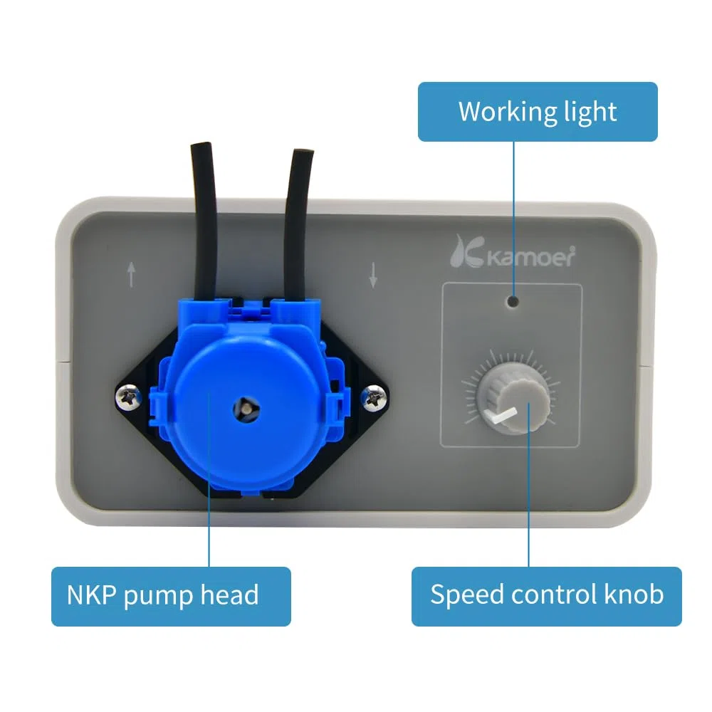 Kamoer M1-NKP Pequeña bomba peristáltica de 12 V de bajo flujo 5-30 ml/min Bomba dosificadora de líquido de velocidad ajustable Tubo Perx larga vida útil para laboratorio Fábrica Casa con adaptador de